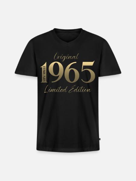 61e anniversaire février 1965 Millésime - T-shirt encolure en V Premium bio Homme - noir