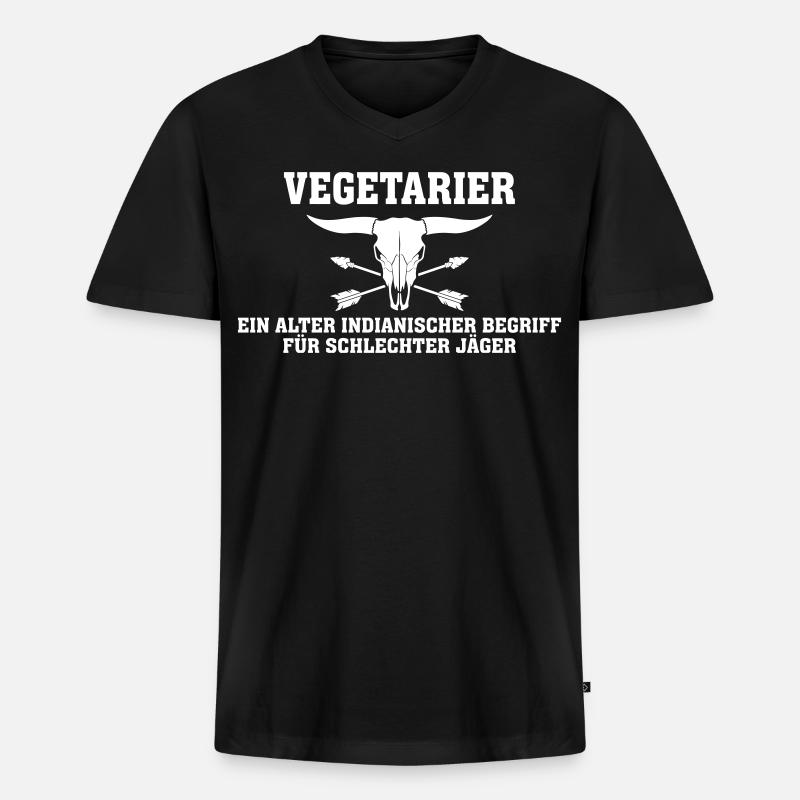 Vegetarier – Schlechter Jäger Grill-Design - Männer Premium Bio T-Shirt mit V-Ausschnitt - Schwarz