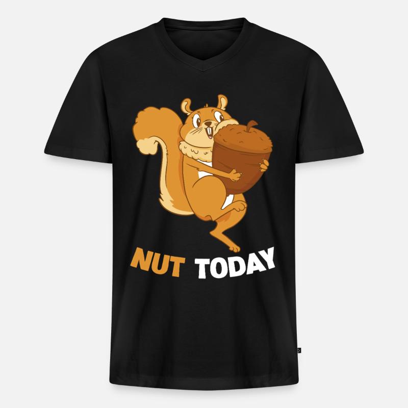 NUT TODAY Eichhörnchen Eichel - Männer Premium Bio T-Shirt mit V-Ausschnitt - Schwarz