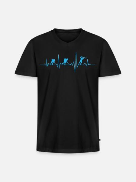 Hockey Ishockey Heartbeat Ishockeyspelare - Ekologisk premium-T-shirt med V-ringning herr - svart