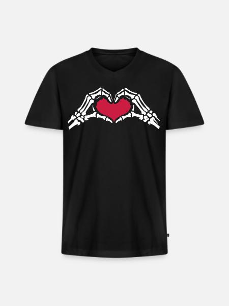 Skeleton Hands Heart Love Valentine's Day - Men's Premium Organic T-shirt with V-neck - black