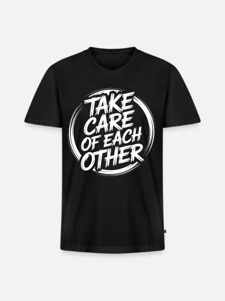 Take care of each other - Men's Premium Organic T-shirt with V-neck - black