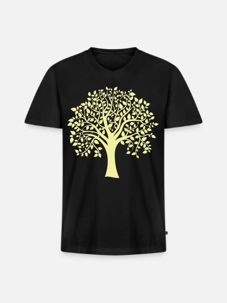 Icon Gelber Jumbo-Baum-Print-Silhouette - Männer Premium Bio T-Shirt mit V-Ausschnitt - Schwarz
