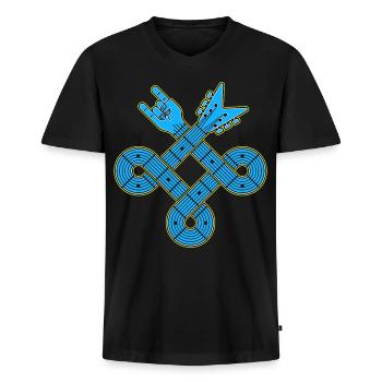 Neon Blue Guitar Knot Emblem - Men's Premium Organic T-shirt with V-neck - black - Front - Nico (187cm)