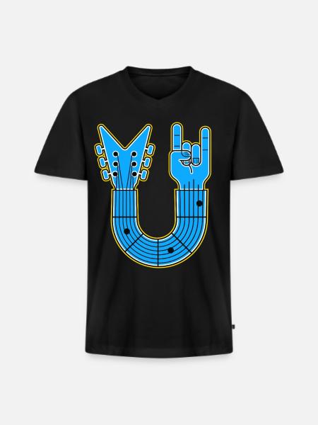 Blue U-Shape Guitar with Rock Hand - Men's Premium Organic T-shirt with V-neck - black