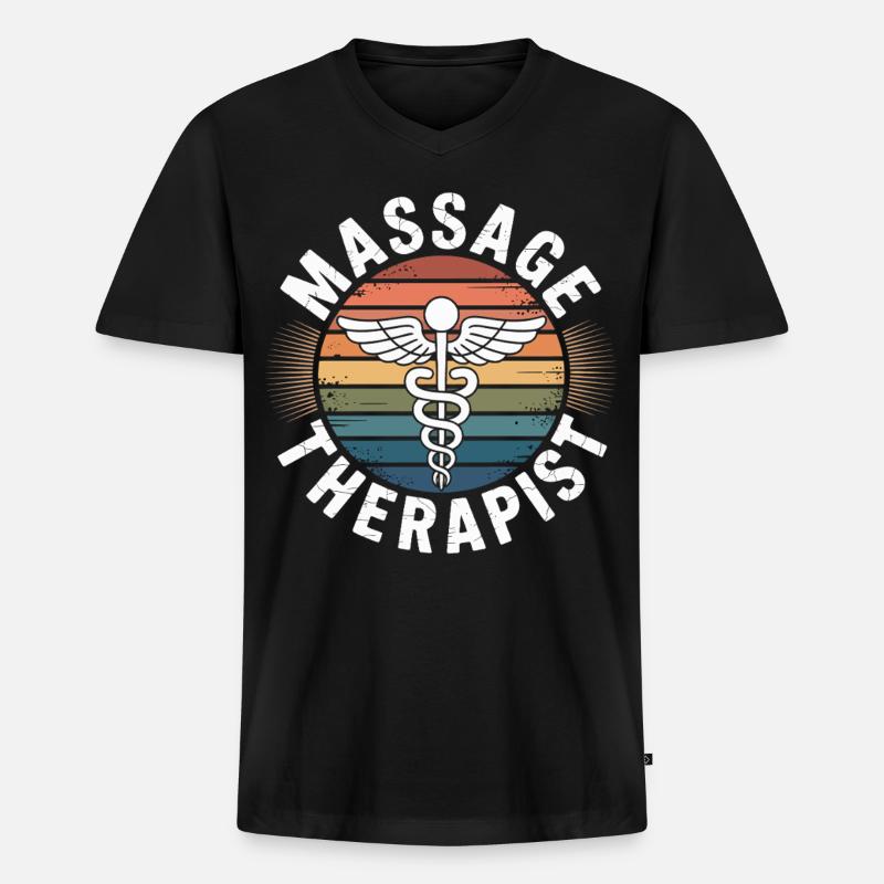 Retro Regenbogen Massage Logo - Männer Premium Bio T-Shirt mit V-Ausschnitt - Schwarz