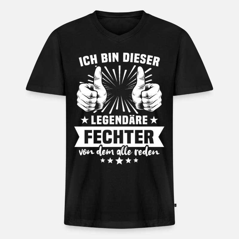 Fechter Legende - Männer Premium Bio T-Shirt mit V-Ausschnitt - Schwarz