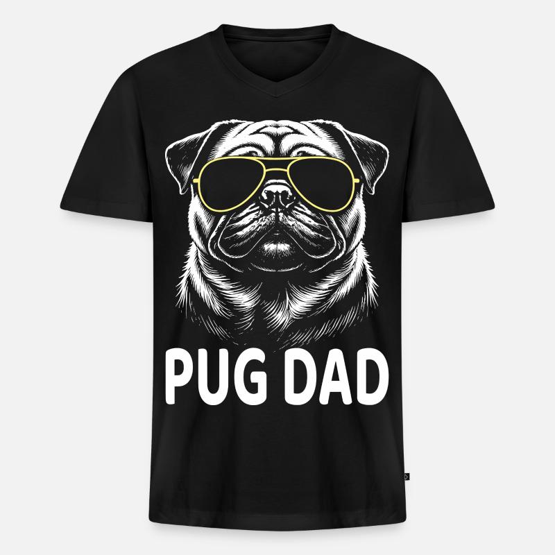 Mops Dad - Männer Premium Bio T-Shirt mit V-Ausschnitt - Schwarz