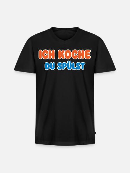 Ich Koche Du Spülst Kuechenspruch - Männer Premium Bio T-Shirt mit V-Ausschnitt - Schwarz