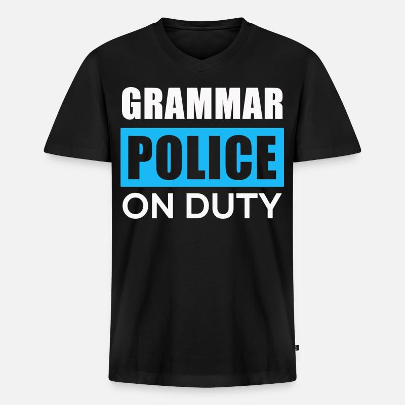 Grammatikpolizei im Einsatz - Männer Premium Bio T-Shirt mit V-Ausschnitt - Schwarz