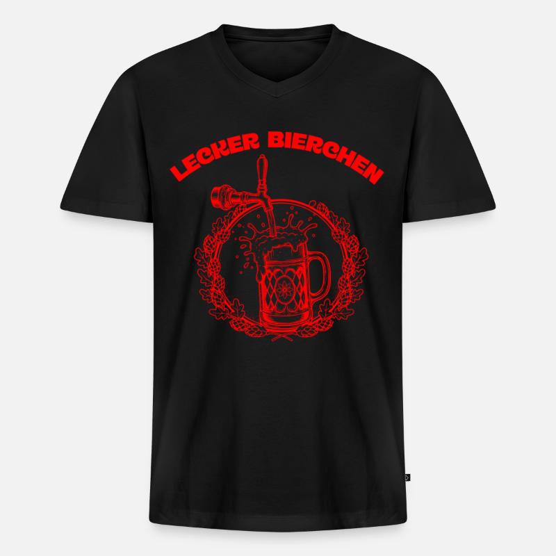 Lustiges Bier Geschenk – „Lecker Bierchen“ - Männer Premium Bio T-Shirt mit V-Ausschnitt - Schwarz