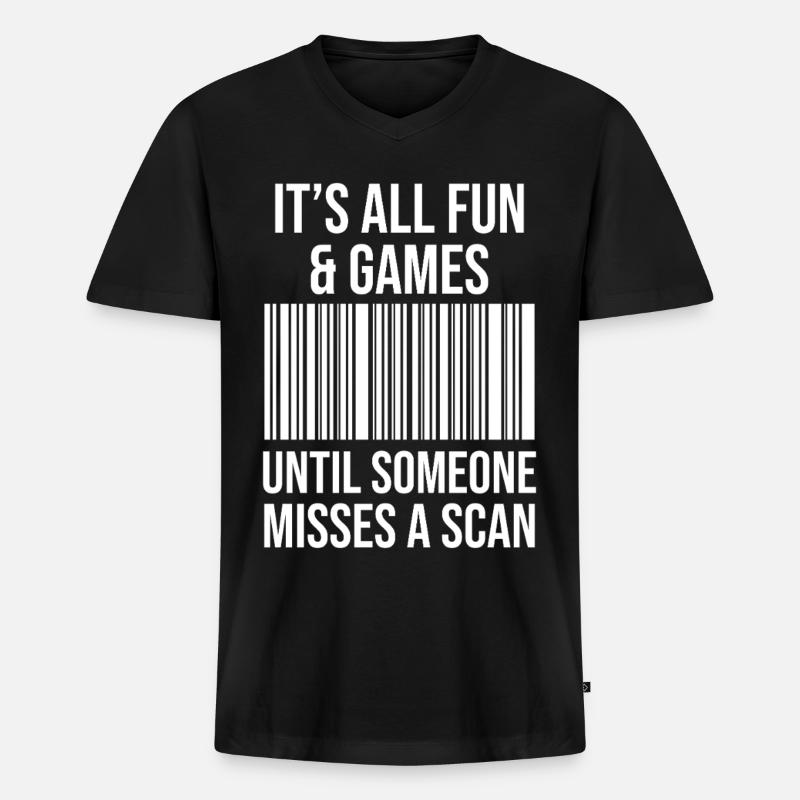 Barcode joke: Fun while scanning - Men's Premium Organic T-shirt with V-neck - black