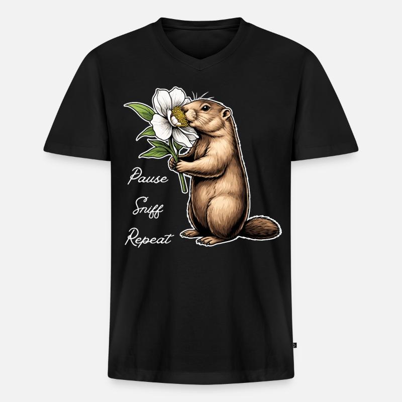 Murmeltier: Pause, Schnuppern, Weitermachen - Männer Premium Bio T-Shirt mit V-Ausschnitt - Schwarz