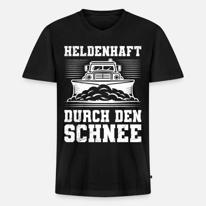 Schneeräumen HELDENHAFT DURCH DEN SCHNEE - Männer Premium Bio T-Shirt mit V-Ausschnitt - Schwarz