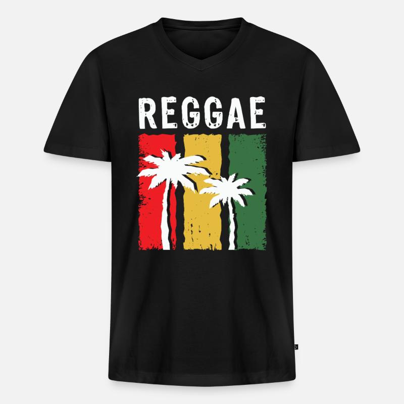 Reggae Palmen im Rasta-Farbblock - Männer Premium Bio T-Shirt mit V-Ausschnitt - Schwarz
