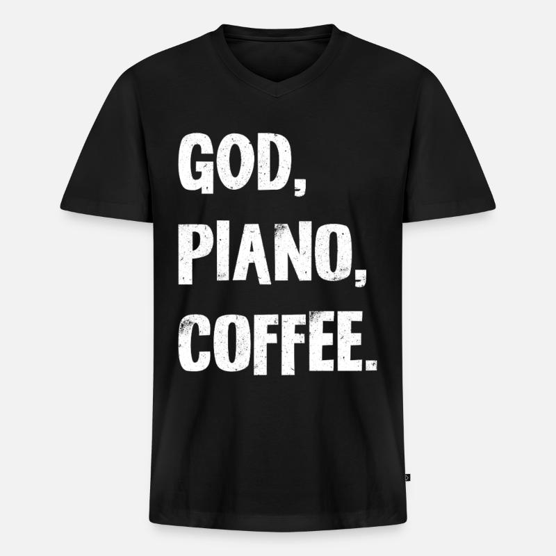 GOD PIANO COFFEE Typografie - Männer Premium Bio T-Shirt mit V-Ausschnitt - Schwarz