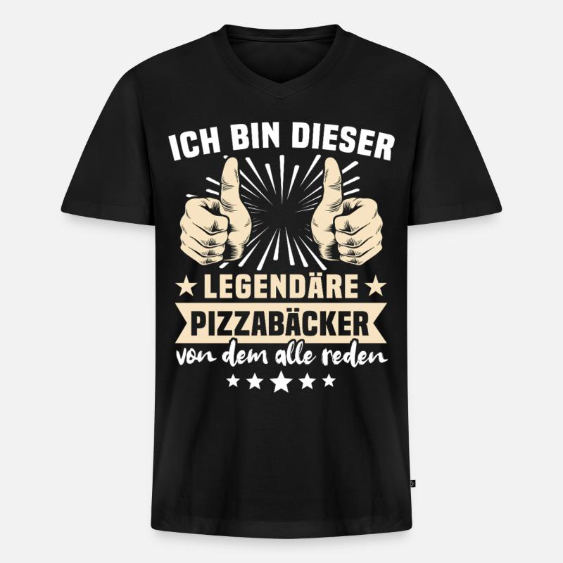 Pizzabäcker Sprüche - Männer Premium Bio T-Shirt mit V-Ausschnitt - Schwarz