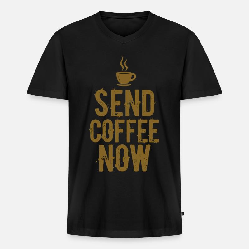 Send Coffee Now Kaffee Koffein Spruch - Männer Premium Bio T-Shirt mit V-Ausschnitt - Schwarz