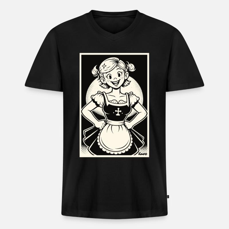 Dirndl Mädchen Cartoon - Männer Premium Bio T-Shirt mit V-Ausschnitt - Schwarz
