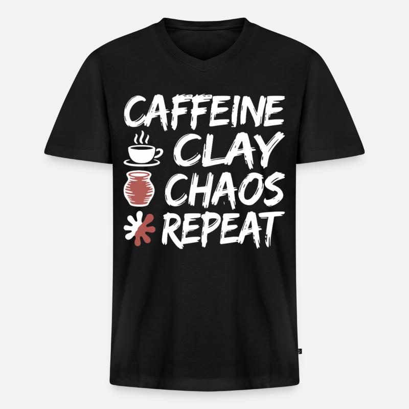 Caffeine Clay Chaos Repeat Design - Männer Premium Bio T-Shirt mit V-Ausschnitt - Schwarz