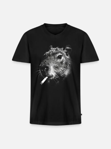 Fumer, cigarette, capybara, fumer une cigarette - T-shirt encolure en V Premium bio Homme - noir