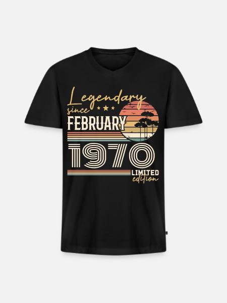 February 1970 Anniversary 1970 Legends February - Men's Premium Organic T-shirt with V-neck - black