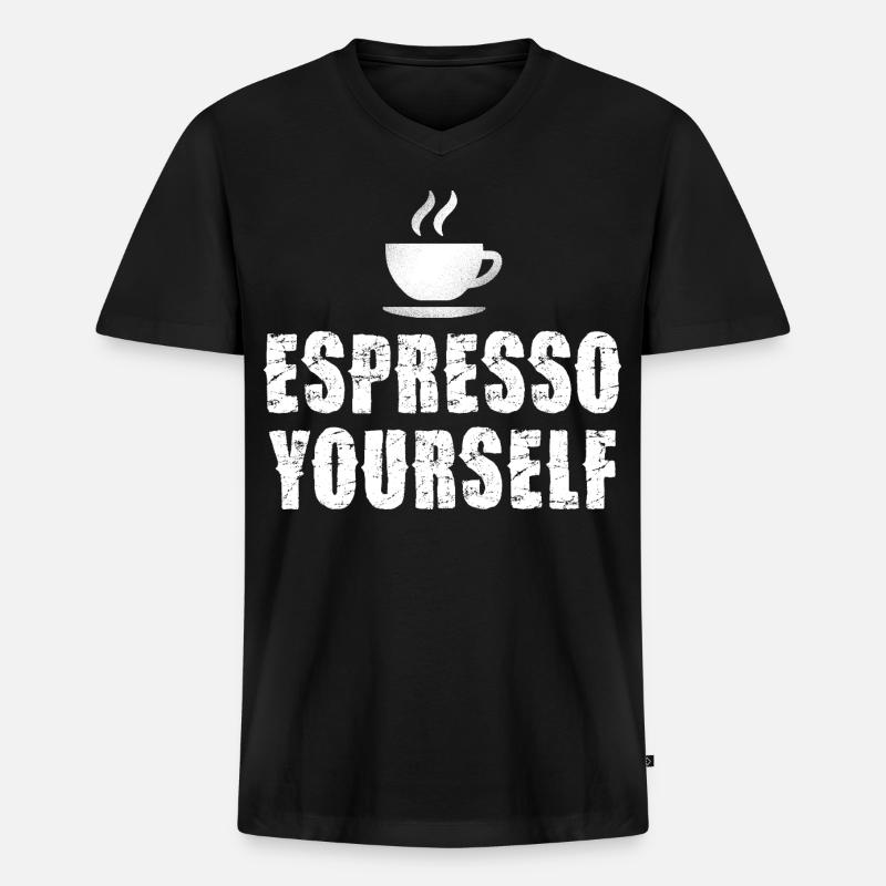 Espresso Yourself Typographic Cup - Männer Premium Bio T-Shirt mit V-Ausschnitt - Schwarz
