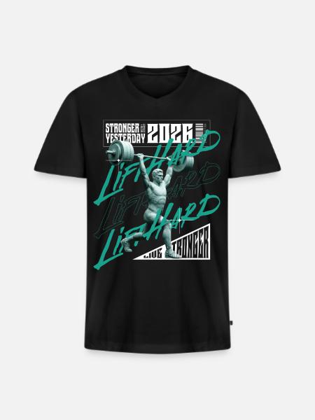 Gewichtheber-Mann, lila-rosa Lichtversion - Männer Premium Bio T-Shirt mit V-Ausschnitt - Schwarz