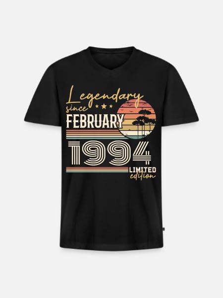 Février 1994 anniversaire 1994 légendes Février - T-shirt encolure en V Premium bio Homme - noir