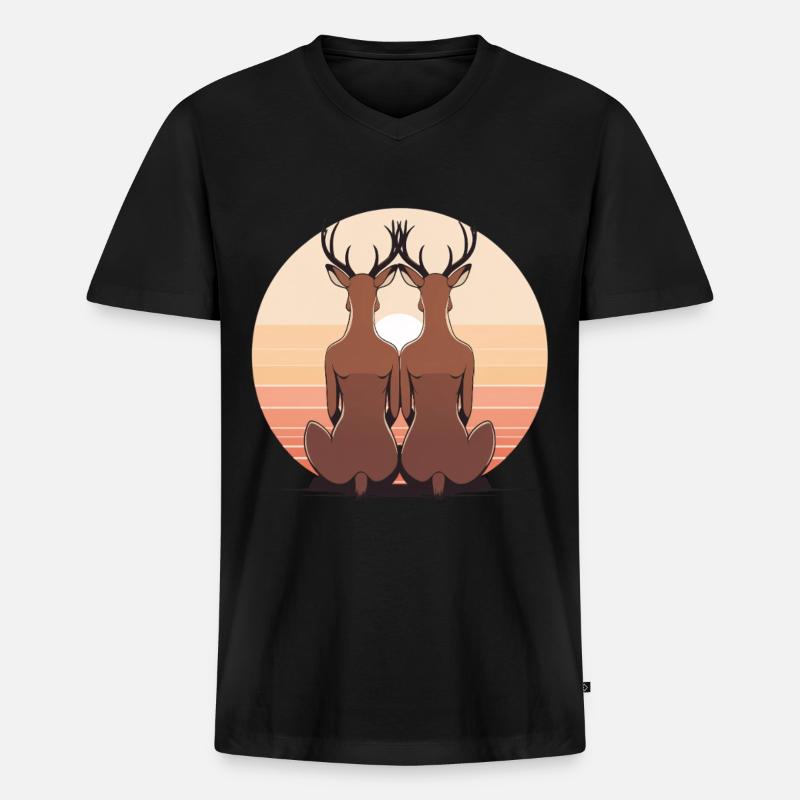 Zwei Hirsche im Abendkreis - Männer Premium Bio T-Shirt mit V-Ausschnitt - Schwarz