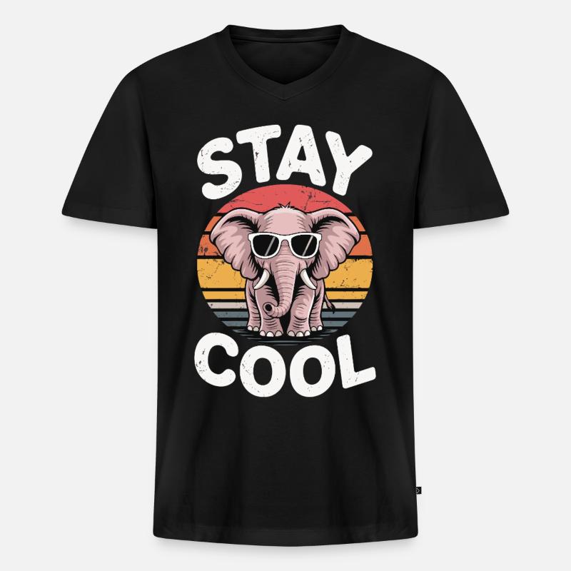 Stay Cool Elefant - Kinder Retro - Männer Premium Bio T-Shirt mit V-Ausschnitt - Schwarz
