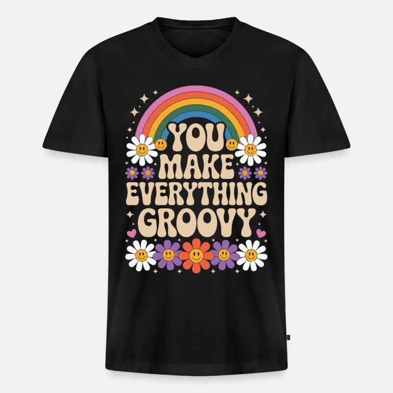 You Make Everything Groovy - Retro Rainbow - Männer Premium Bio T-Shirt mit V-Ausschnitt - Schwarz
