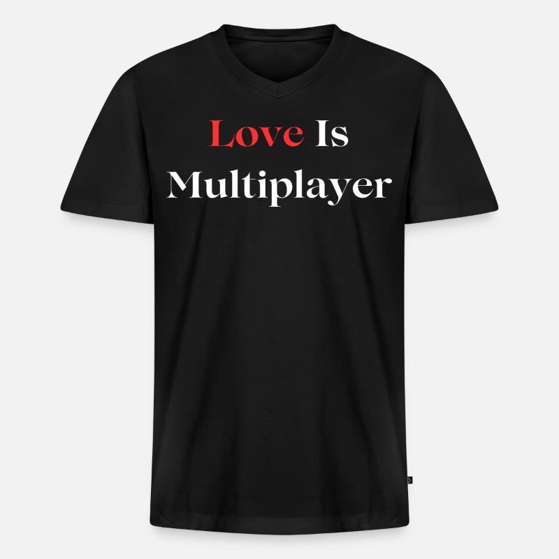 Love Is Multiplayer - Männer Premium Bio T-Shirt mit V-Ausschnitt - Schwarz