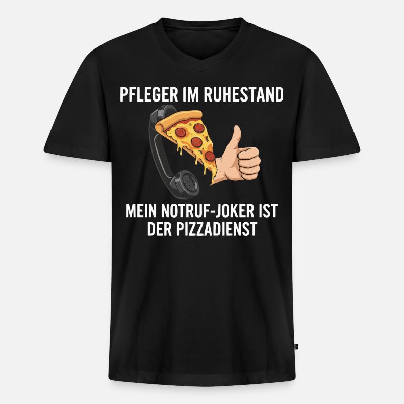 Rentner Notruf Pizzadienst - Männer Premium Bio T-Shirt mit V-Ausschnitt - Schwarz