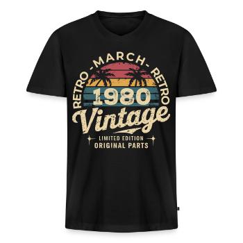 Geburtstags-März 1980 Limitierte Ausgabe Retro-März - Männer Premium Bio T-Shirt mit V-Ausschnitt - Schwarz - Vorne - Nico (187cm)