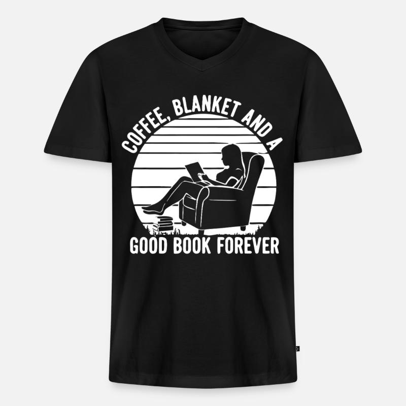 Kaffee Kuscheldecke Buch - Männer Premium Bio T-Shirt mit V-Ausschnitt - Schwarz