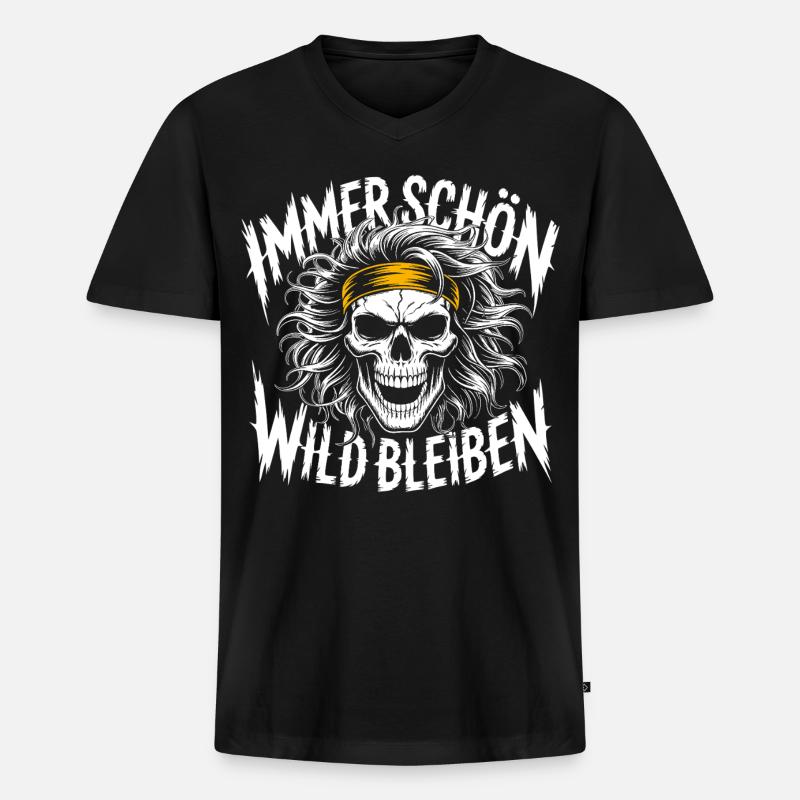 Schädel mit Headband Rock-Print - Männer Premium Bio T-Shirt mit V-Ausschnitt - Schwarz