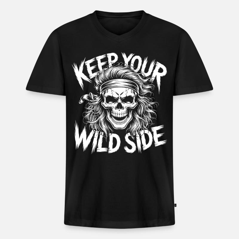 Vild sidekraniums design - Premium økologisk T-shirt med V-hals til mænd - sort