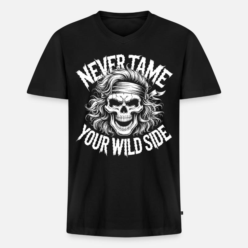 Wilde Seite Schädel-Design - Männer Premium Bio T-Shirt mit V-Ausschnitt - Schwarz