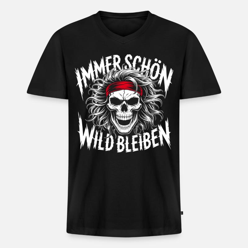 Immer Schön Wild Bleiben Skulldesign - Männer Premium Bio T-Shirt mit V-Ausschnitt - Schwarz