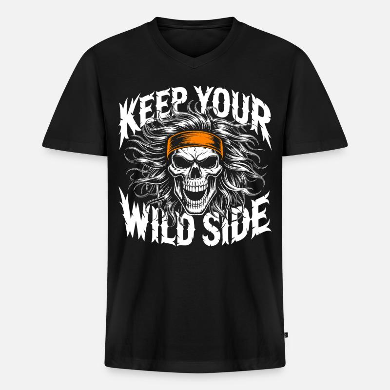 Keep Your Wild Side Skull - Männer Premium Bio T-Shirt mit V-Ausschnitt - Schwarz