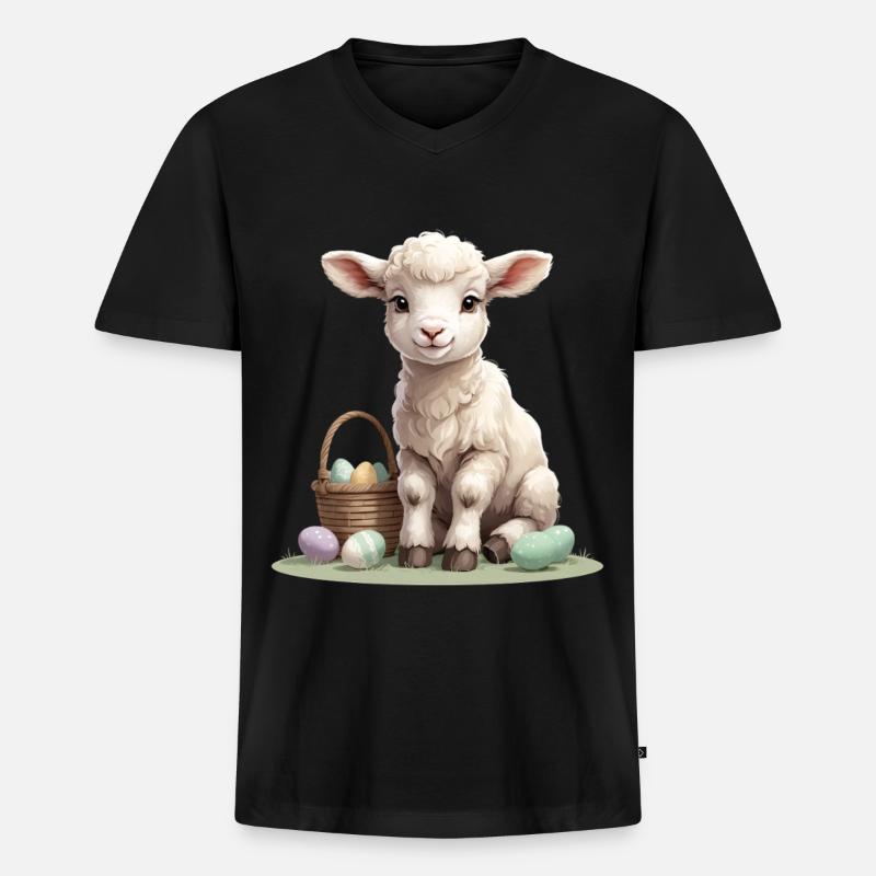 Pastell Lamm mit Ostereiern - Männer Premium Bio T-Shirt mit V-Ausschnitt - Schwarz