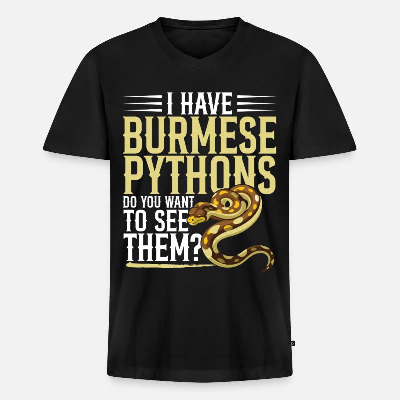Burmesische Python HDE Schlangen-Stofftier-Reptil - Männer Premium Bio T-Shirt mit V-Ausschnitt - Schwarz