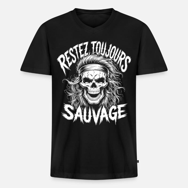Bleib wild Immer Schädel - Männer Premium Bio T-Shirt mit V-Ausschnitt - Schwarz