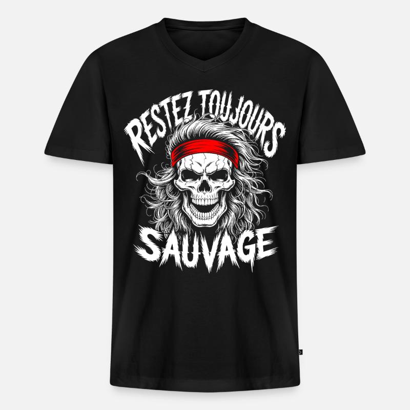Bleib wild Immer Schädel - Männer Premium Bio T-Shirt mit V-Ausschnitt - Schwarz