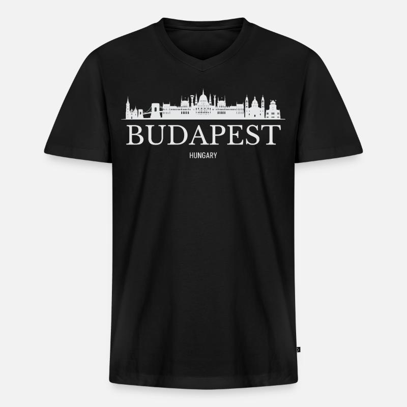 Budapester Skyline, Budapest, Ungarn - Männer Premium Bio T-Shirt mit V-Ausschnitt - Schwarz