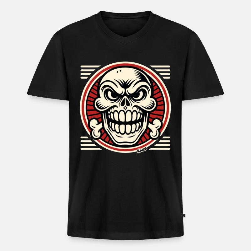 Grinsender Totenkopf mit Knochen Emblem - Männer Premium Bio T-Shirt mit V-Ausschnitt - Schwarz