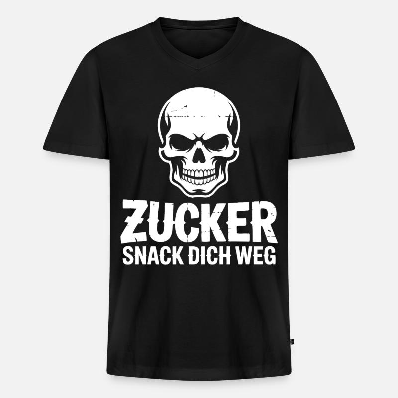 Zucker Schädel Snack Dich Weg - Männer Premium Bio T-Shirt mit V-Ausschnitt - Schwarz