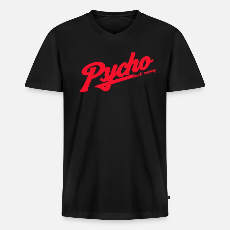 Psycho Retro Script Logo - Männer Premium Bio T-Shirt mit V-Ausschnitt - Schwarz