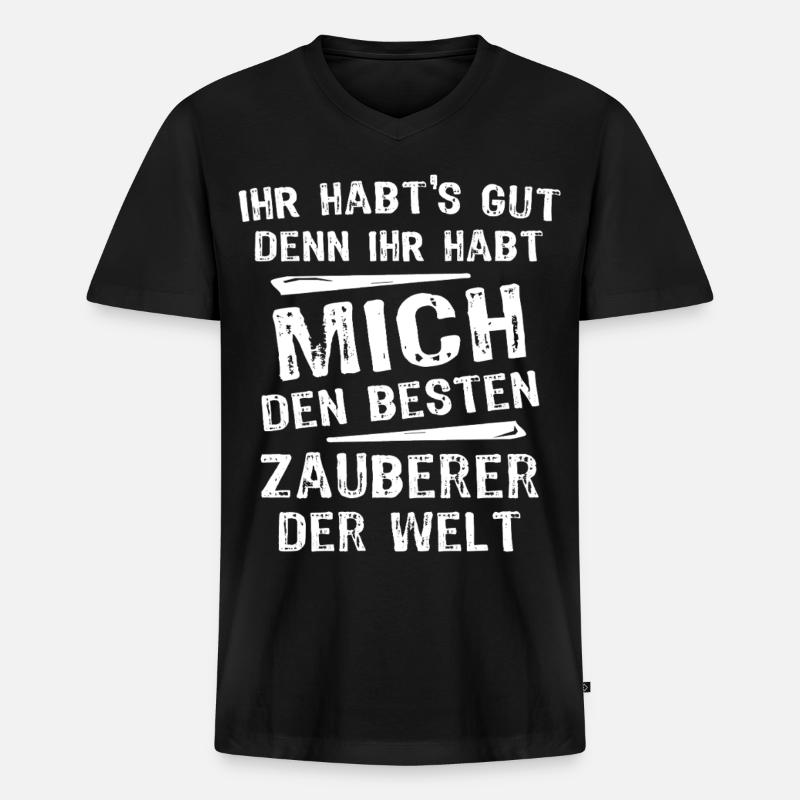 Zauberer - Männer Premium Bio T-Shirt mit V-Ausschnitt - Schwarz